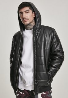 Urban Classics Hooded Faux Leather Bubble Jacket black - S