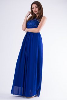 Dámské společenské šaty EVA & LOLA s krajkou dlouhé modré - S