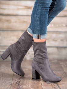 Originální  kotníčkové boty dámské šedo-stříbrné na širokém podpatku