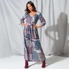 Blancheporte Dlouhé šaty v patchwork designu švestková/indigo 44