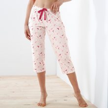 Blancheporte 3/4 pyžamové kalhoty s potiskem měsíce Lola slonová kost/třešňová 34/36