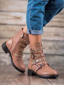 Designové  kotníčkové boty dámské růžové na plochém podpatku