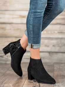 Originální dámské  kotníčkové boty černé na širokém podpatku