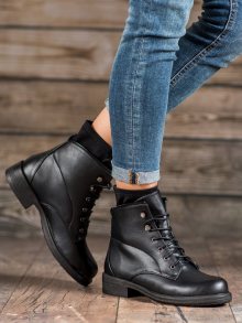 Výborné  kotníčkové boty dámské černé na plochém podpatku