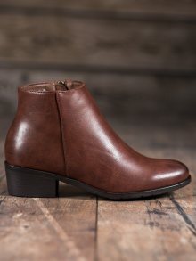 Jedinečné  kotníčkové boty dámské hnědé na širokém podpatku