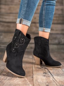 Luxusní  kotníčkové boty černé dámské na širokém podpatku