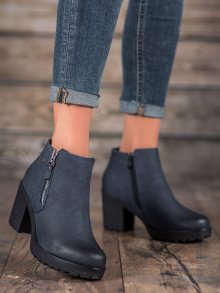 Designové  kotníčkové boty modré dámské na širokém podpatku