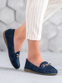 Trendy dámské  mokasíny modré bez podpatku