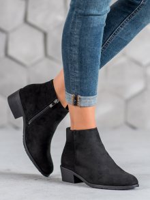 Luxusní černé  kotníčkové boty dámské na plochém podpatku