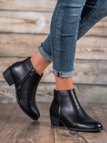 Jedinečné černé  kotníčkové boty dámské na širokém podpatku