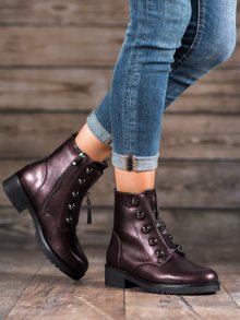 Originální  kotníčkové boty dámské fialové na plochém podpatku