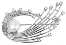 JwL Luxury Pearls Perlová brož s pravou bílou perlou a krystaly JL0378