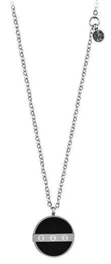 Troli Ocelový náhrdelník s černým přívěskem TO2354