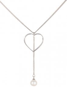 JwL Luxury Pearls Ocelový náhrdelník se srdíčkem a pravou perlou JL0470CH