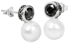 JwL Luxury Pearls Stříbrné náušnice s pravou perlou a černým krystalem JL0341