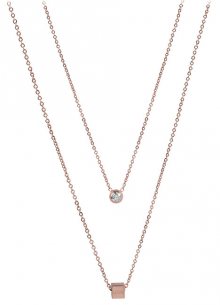 Troli dvojitý náhrdelník s kostičkou z růžově pozlacené oceli TO2145
