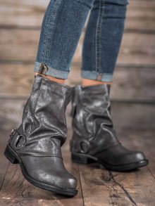 Výborné  kotníčkové boty šedo-stříbrné dámské na plochém podpatku