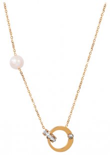JwL Luxury Pearls Pozlacený náhrdelník s pravou perlou a krystaly JL0422