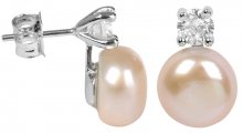 JwL Luxury Pearls Stříbrné náušnice s pravou lososovou perlou a krystalem JL0250