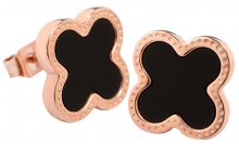 Troli Růžově pozlacené ocelové náušnice kytičky s černým středem KE-006