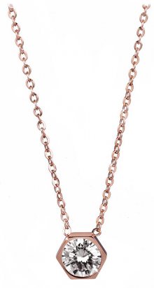 Troli Růžově pozlacený ocelový náhrdelník s hexagonem TO2203