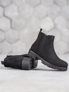 Jedinečné dámské  kotníčkové boty černé na širokém podpatku