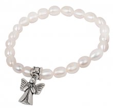 JwL Luxury Pearls Jemný náramek z pravých perel s kovovým andělíčkem JL0418