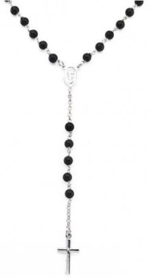 Amen Originální stříbrný náhrdelník s onyxy Rosary CROBN4