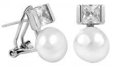 JwL Luxury Pearls Stříbrné náušnice s pravou perlou a krystaly JL0395