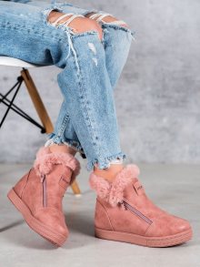 Praktické růžové  kotníčkové boty dámské na klínku