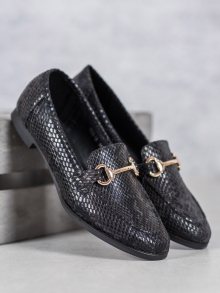 Pěkné  mokasíny dámské černé bez podpatku