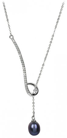 JwL Luxury Pearls Stříbrný provlékací náhrdelník s kovově modrou perlou a zirkony JL0242