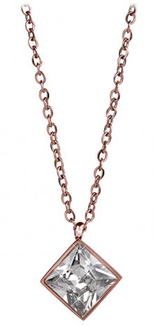 Troli Růžově pozlacený ocelový náhrdelník s čtvercovým přívěskem TO2206