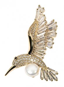 JwL Luxury Pearls Okouzlující pozlacená brož kolibřík s pravou perlou 2v1 JL0516