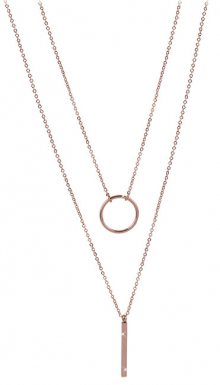 Troli dvojitý náhrdelník se stylovými přívěsky z růžově pozlacené oceli TO2151