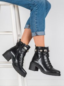Moderní dámské  kotníčkové boty černé na širokém podpatku