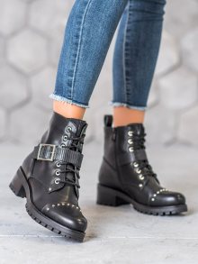 Trendy  kotníčkové boty dámské černé na širokém podpatku