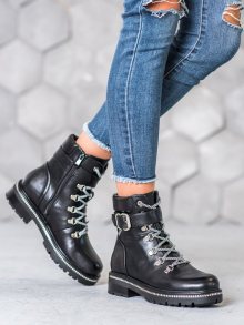 Krásné dámské  kotníčkové boty černé na širokém podpatku