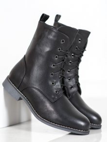 Luxusní černé  kotníčkové boty dámské na plochém podpatku
