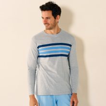 Blancheporte Pyžamové tričko s dlouhými rukávy a pruhy šedý melír 87/96 (M)