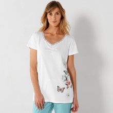 Blancheporte Pyžamové tričko s krátkými rukávy, středový potisk motýlů bílá 34/36