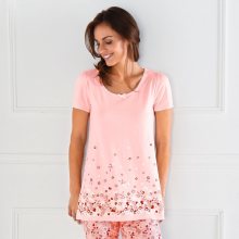 Blancheporte Pyžamové tričko s květinovým potiskem a krátkými rukávy růžová 34/36