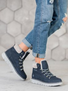 Originální modré dámské  kotníčkové boty bez podpatku