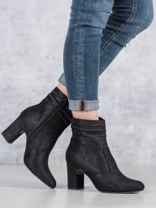 Exkluzívní dámské  kotníčkové boty černé na širokém podpatku