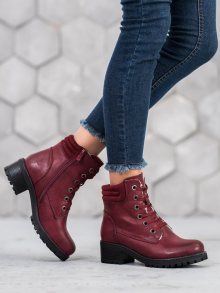 Výborné  kotníčkové boty dámské červené na širokém podpatku
