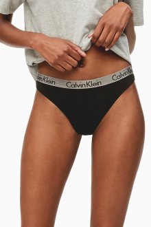 Calvin Klein černá tanga se stříbrnou gumou Thong Strings - L