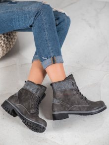 Zajímavé dámské šedo-stříbrné  kotníčkové boty na plochém podpatku