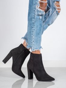 Exkluzívní  kotníčkové boty dámské černé na širokém podpatku