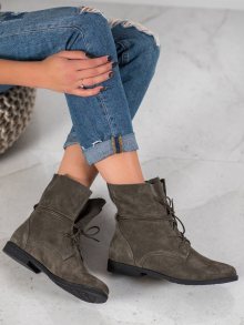 Originální šedo-stříbrné  kotníčkové boty dámské na plochém podpatku