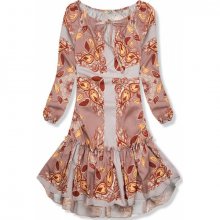 Béžové vzorované šaty s volánovou sukní
